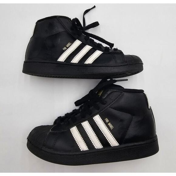 Adidas Boy's Size 1 Black Pro Model 3 Strip Hightop Tennis Shoes - Picture 5 of 9
